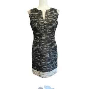 Lafayette 148 New York Size 6 Zelina Black Tan Sleeveless V Neck Sheath Dress